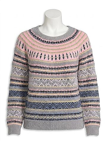 Nic + Zoe Colleen Cozy Fairisle Sweater in Grey Multi (view 1)
