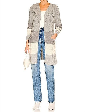 Chaser Open Front Duster Sweater With Pockets in Sunset (view 2)