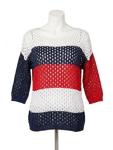 French Kyss Crochet Striped Crew in Multi (view 1)