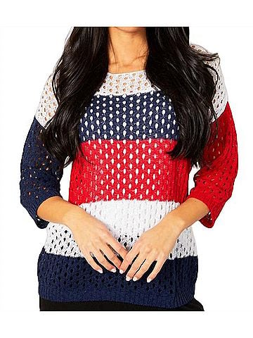 French Kyss Crochet Striped Crew in Multi (view 2)