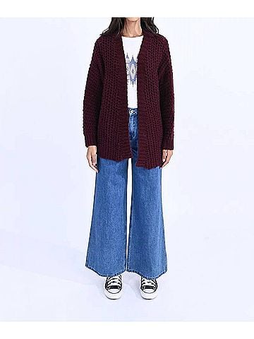 Molly Bracken Ladies Large Knit Cardigan in Dark Red (view 2)