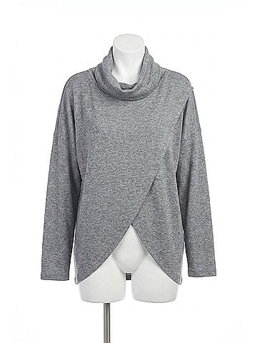 Papillon Cowl Neck Crossover Top in Grey (view 1)
