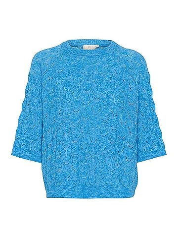 KAFFE Malene Half Sleeve Round Neck Pullover Sweater in Mottled Blue (view 1)