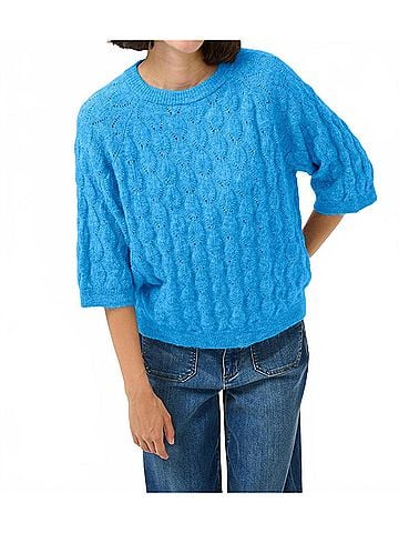 KAFFE Malene Half Sleeve Round Neck Pullover Sweater in Mottled Blue (view 2)