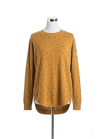 Papillon Polka Dot Knit Sweater With Side Button Details in Mustard (view 1)