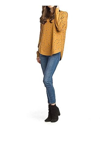 Papillon Polka Dot Knit Sweater With Side Button Details in Mustard (view 2)