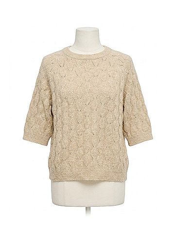 KAFFE Malene Half Sleeve Round Neck Pullover Sweater in Feather Grey Melange (view 1)
