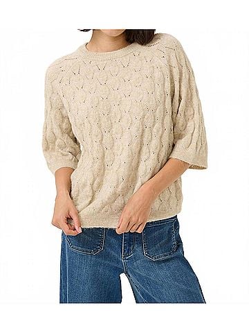 KAFFE Malene Half Sleeve Round Neck Pullover Sweater in Feather Grey Melange (view 2)
