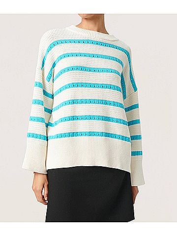 Soaked Ravalina Stripes Casual Fit Pullover in White (view 2)