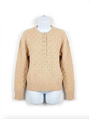 Design History Avril Half Button Sweater in Sand (view 1)