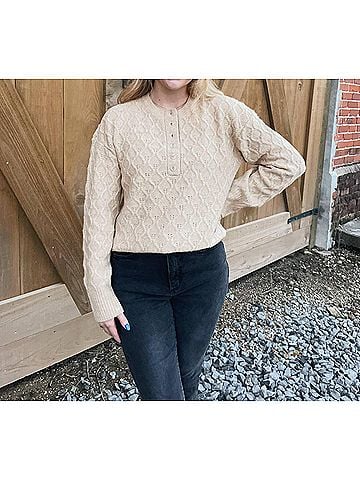 Design History Avril Half Button Sweater in Sand (view 2)