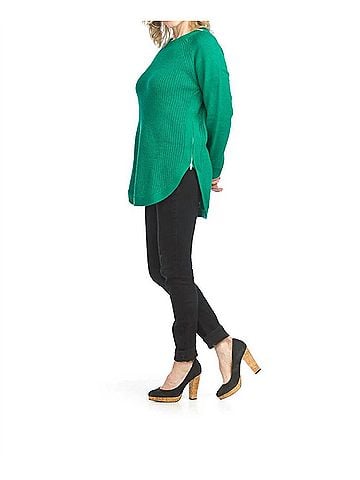 Papillon Long Sleeve Sweater With Zip Side in Emerald (view 2)