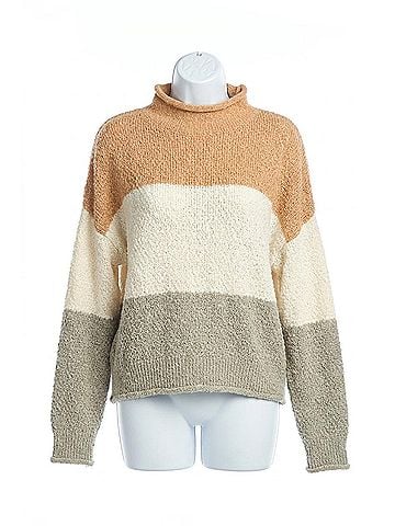 Papillon Soft Boucle Mock Neck Color Block Sweater in Multi (view 1)
