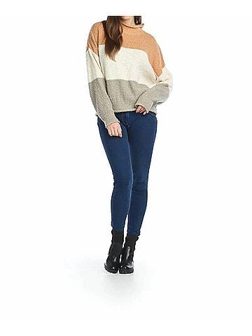 Papillon Soft Boucle Mock Neck Color Block Sweater in Multi (view 2)
