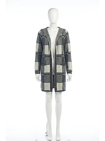Papillon Check Hooded Cardigan With Pockets in Grey (view 1)