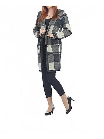 Papillon Check Hooded Cardigan With Pockets in Grey (view 2)