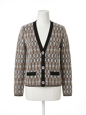 Nic + Zoe Grayson Grid Mix Sweater Cardigan in Black Multi (view 1)