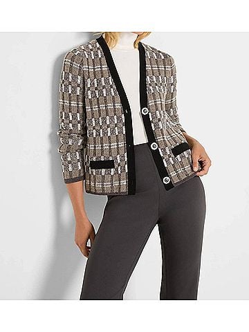 Nic + Zoe Grayson Grid Mix Sweater Cardigan in Black Multi (view 2)