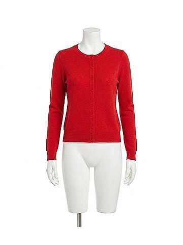 Tribal Button Down Front Pointelle Cardigan in Rouge (view 1)