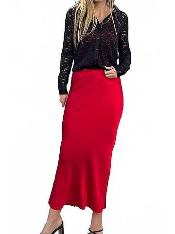 Bobi Bree Midi Bias Cut Skirt in Pepper (view 2)