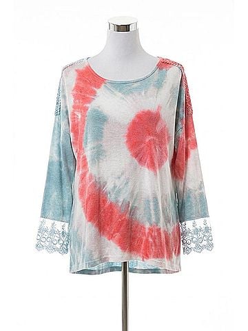 Tempo Paris Tie Dye And Lace Hi Low Sweater in Multi (view 1)