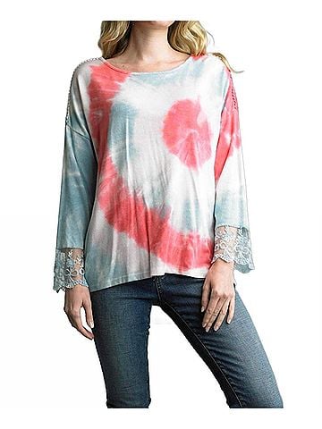 Tempo Paris Tie Dye And Lace Hi Low Sweater in Multi (view 2)