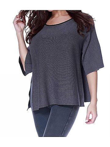 Angel 2-Tone High Slit Sweater Poncho in Gray (view 2)