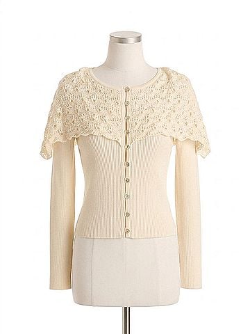 525 America Beatrice Cape Crochet Like Cardigan in Sea Salt (view 1)