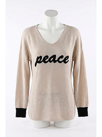 Angel Peace V-Neck Top in Beige/Black (view 1)