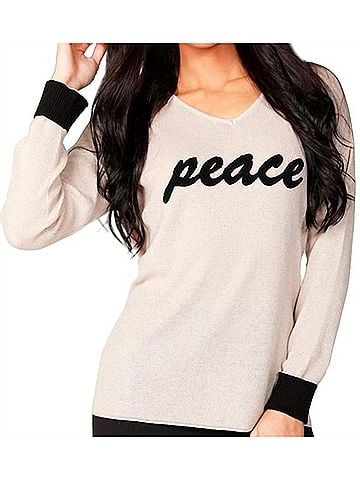 Angel Peace V-Neck Top in Beige/Black (view 2)
