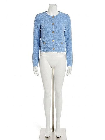 Astr Teddy Button Up Cardigan Sweater in Baby Blue (view 1)