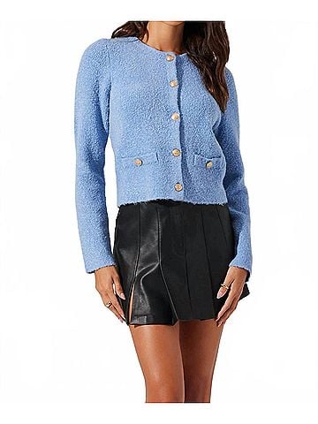 Astr Teddy Button Up Cardigan Sweater in Baby Blue (view 2)