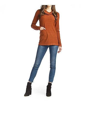 Papillon Knit Cowl Neck Sweater in Rust (view 2)