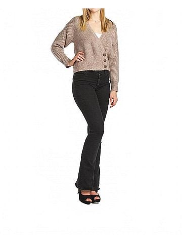 Papillon Coconut Buttons Heathered Crop Cardigan in Taupe (view 2)