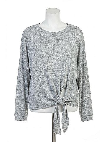 Papillon Front Tie Heathered Sweater in Grey (view 1)