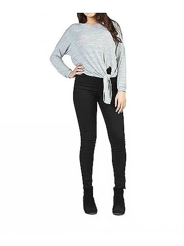 Papillon Front Tie Heathered Sweater in Grey (view 2)