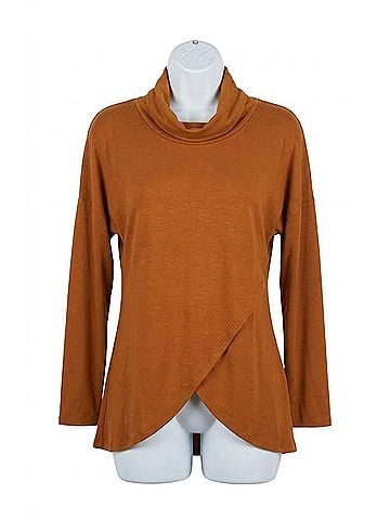 Papillon Cowl Neck Crossover Front Sweater in Mustard (view 1)