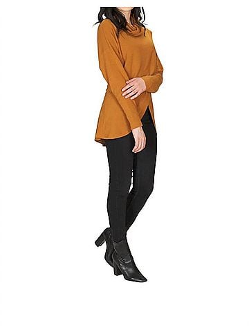 Papillon Cowl Neck Crossover Front Sweater in Mustard (view 2)