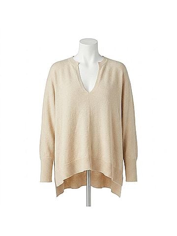 Coco + Carmen Rila Fine Gauge V-Neck Sweater With Side Slit in Beige (view 1)