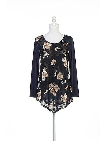 Papillon Layered Floral Print Sweater Top in Navy (view 1)