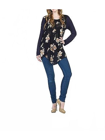 Papillon Layered Floral Print Sweater Top in Navy (view 2)