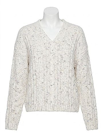 Charlie B Notch Neck Flex Yarn Sweater in White (view 1)