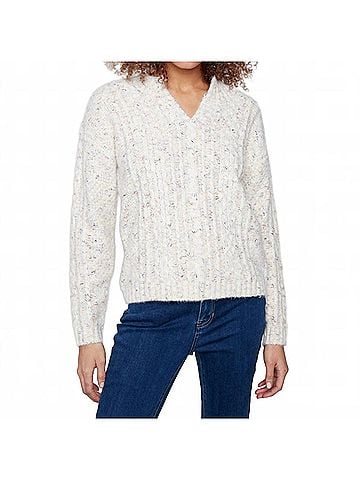 Charlie B Notch Neck Flex Yarn Sweater in White (view 2)