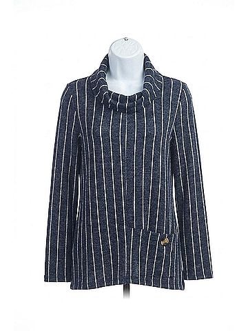 Papillon Striped Cowl Neck Sweater Top With Pocket in Navy (view 1)