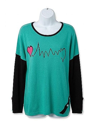 Angel Heartbeat Graphic Sweater in Teal/Black (view 1)