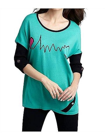 Angel Heartbeat Graphic Sweater in Teal/Black (view 2)