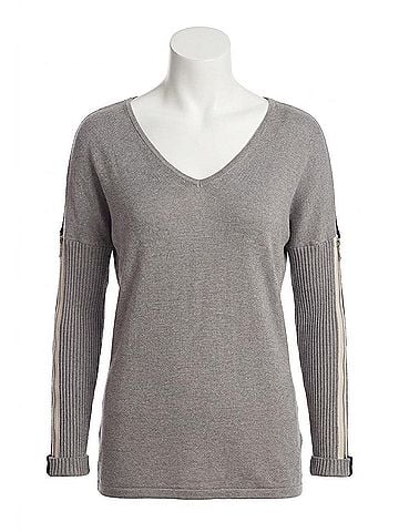 Angel V-Neck Zipper Sleeve Sweater in Gray Multi (view 1)