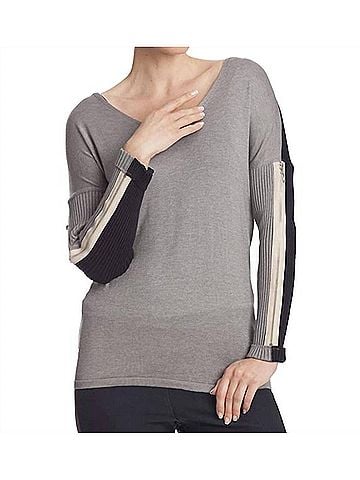 Angel V-Neck Zipper Sleeve Sweater in Gray Multi (view 2)