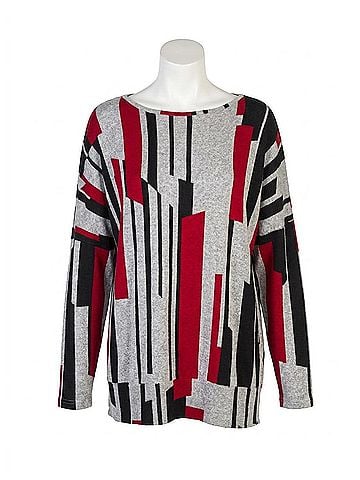 Papillon Linear Print Oversized Sweatshirt in Red (view 1)