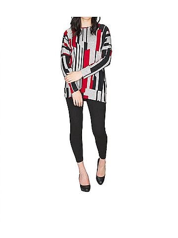 Papillon Linear Print Oversized Sweatshirt in Red (view 2)